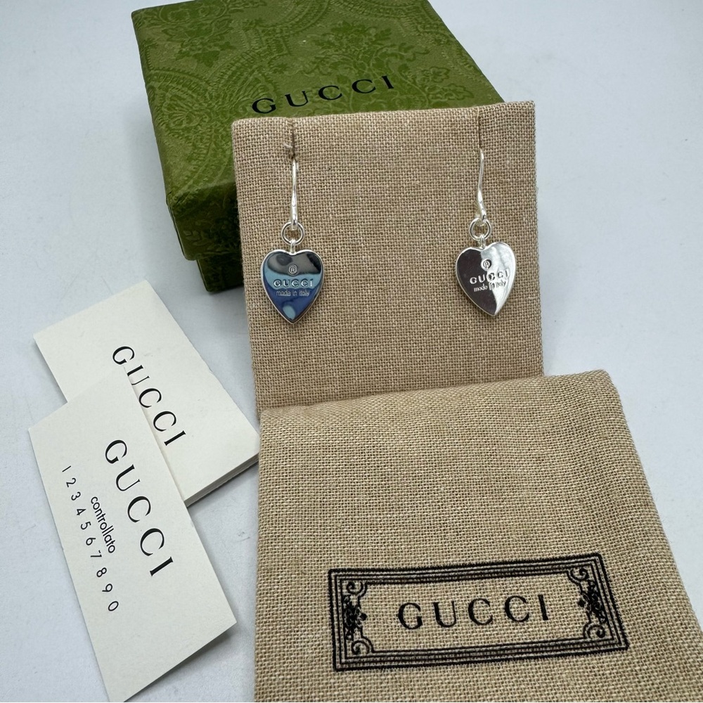 GUCCI TRADEMARK HEART 925 ST SILVER DROP EARRINGS